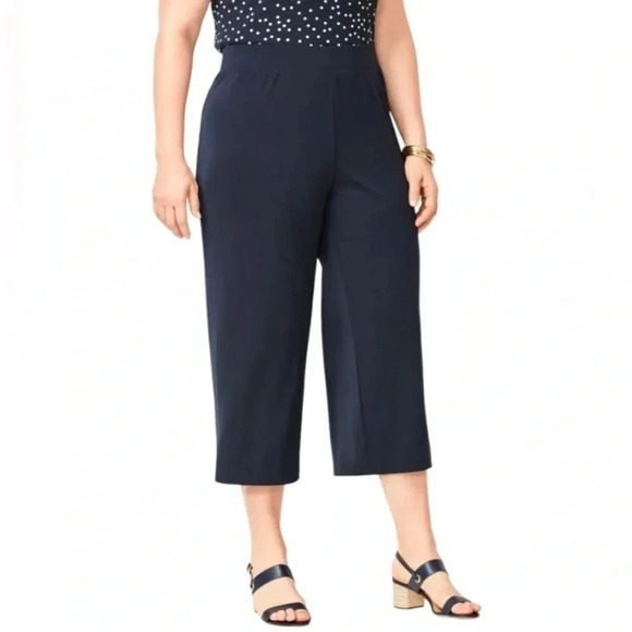 TALBOTS | Plus Petite Size Navy Knit Jersey Wide-Leg  Cropped Pant Size 2XP - Picture 1 of 7